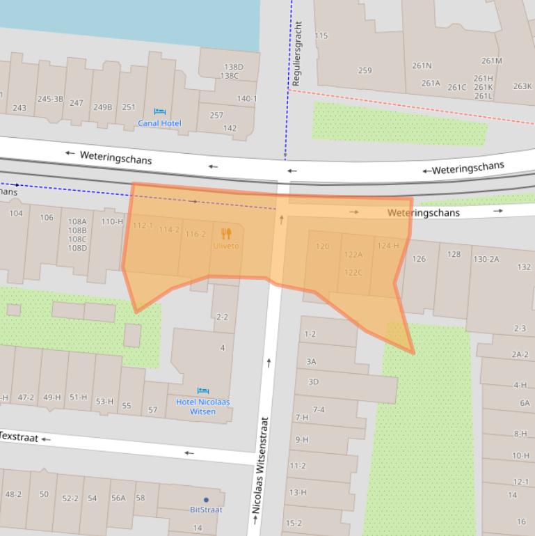 Kaart van postcodegebied 1017XT.