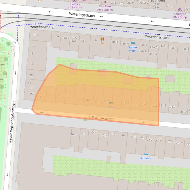 Kaart van postcodegebied 1017XW.