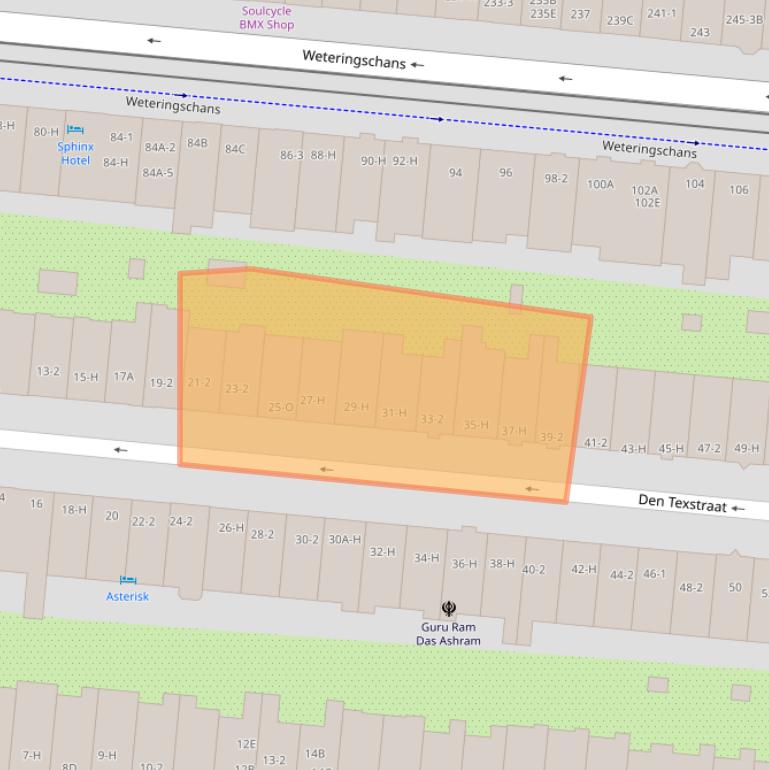 Kaart van postcodegebied 1017XX.