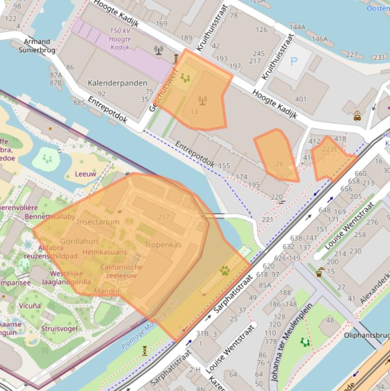 Kaart van postcodegebied 1018BX.