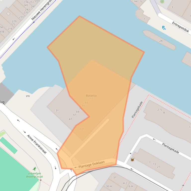 Kaart van postcodegebied 1018BZ.