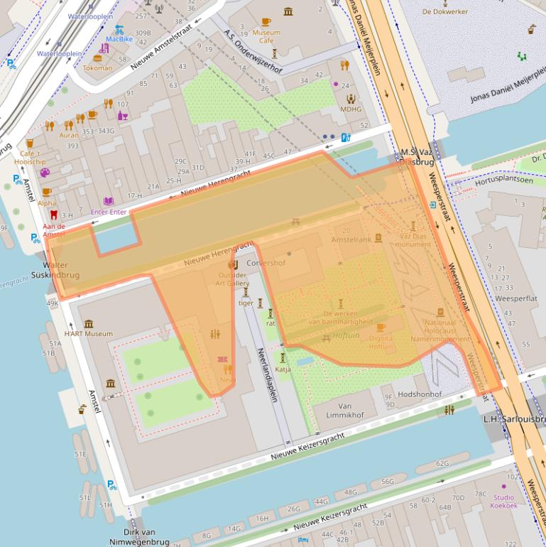 Kaart van postcodegebied 1018DP.