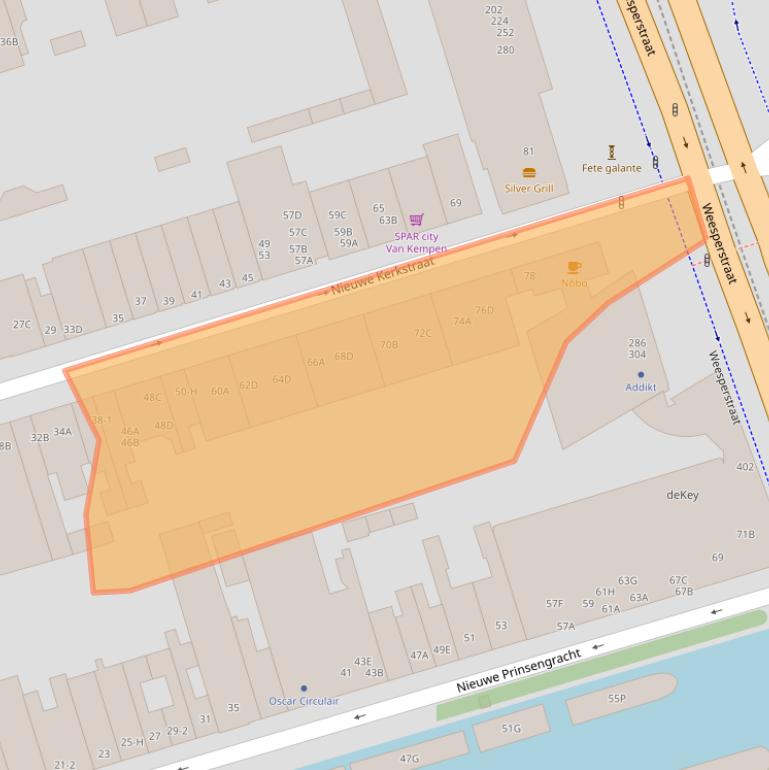 Kaart van postcodegebied 1018EC.