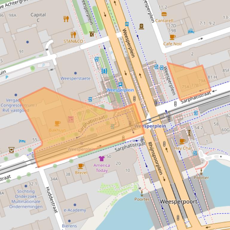 Kaart van postcodegebied 1018EX.