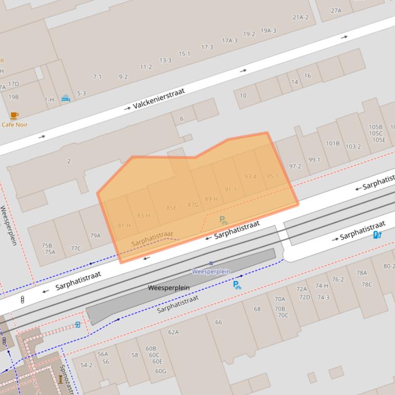 Kaart van postcodegebied 1018EZ.