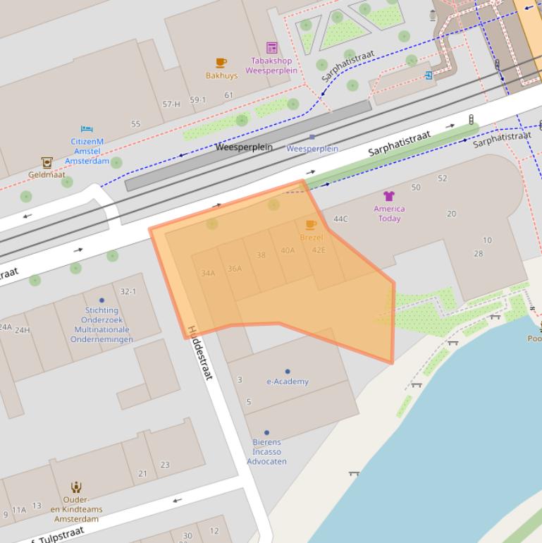 Kaart van postcodegebied 1018GM.