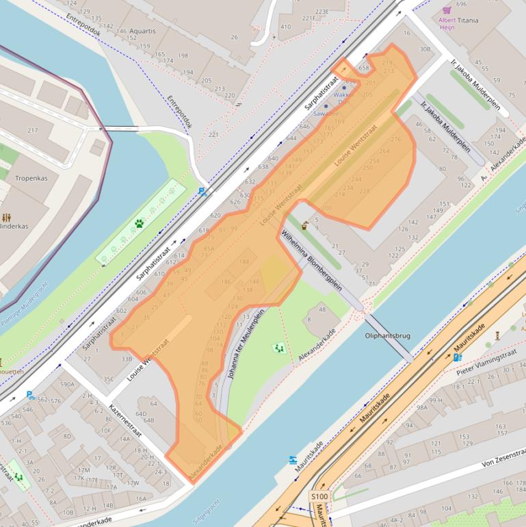 Kaart van postcodegebied 1018MS.