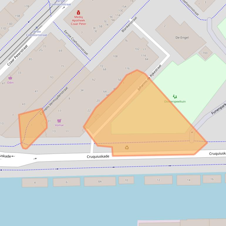 Kaart van postcodegebied 1018RM.