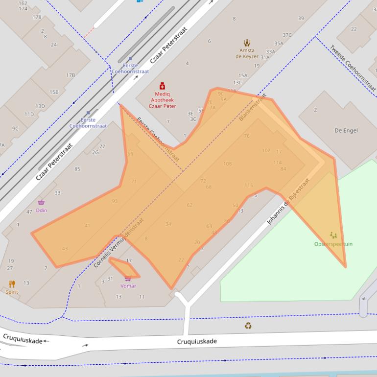 Kaart van postcodegebied 1018RN.