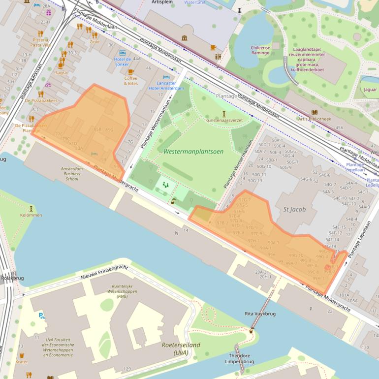 Kaart van postcodegebied 1018TN.