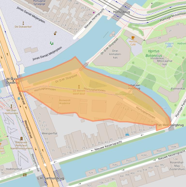 Kaart van postcodegebied 1018TZ.