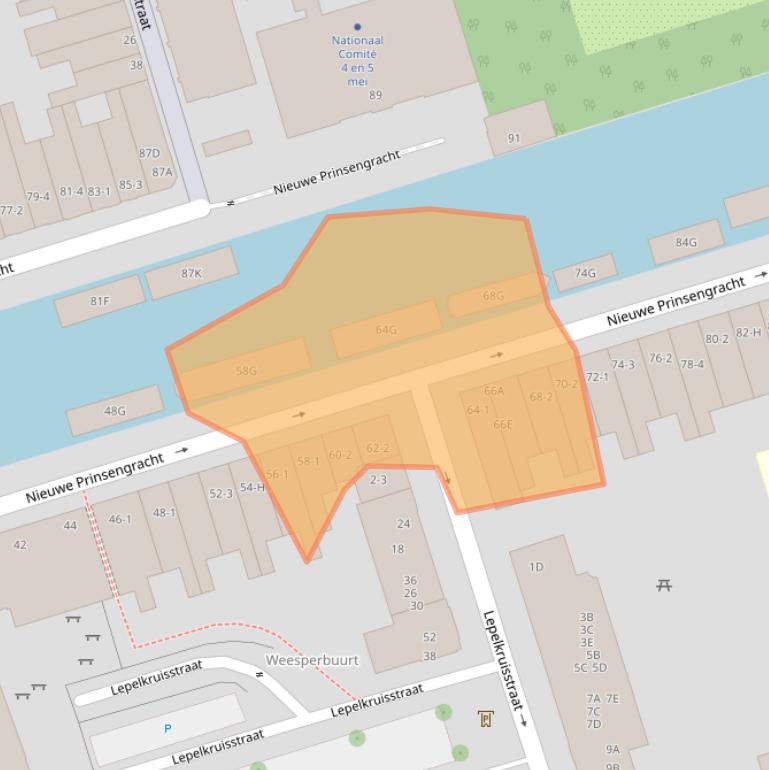 Kaart van postcodegebied 1018VT.