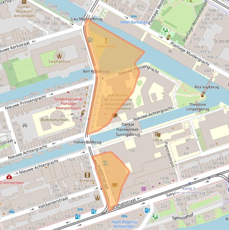 Kaart van postcodegebied 1018WB.