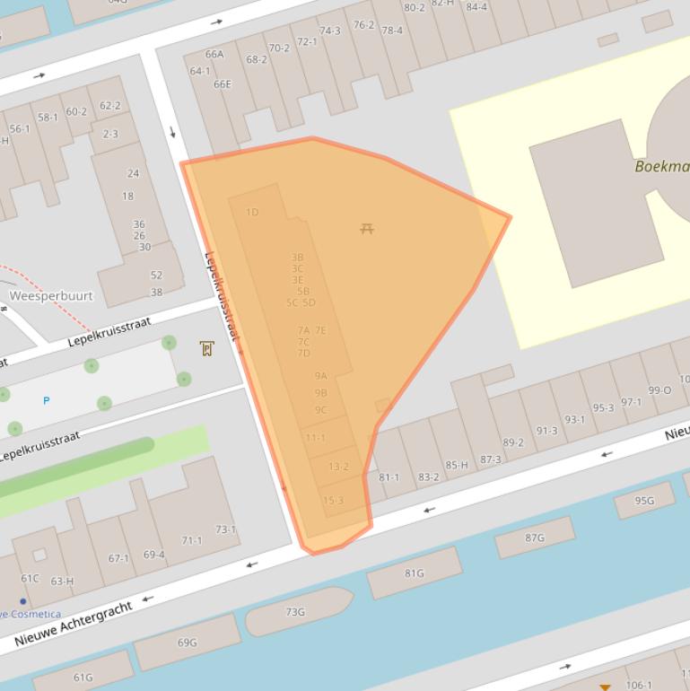 Kaart van postcodegebied 1018WG.