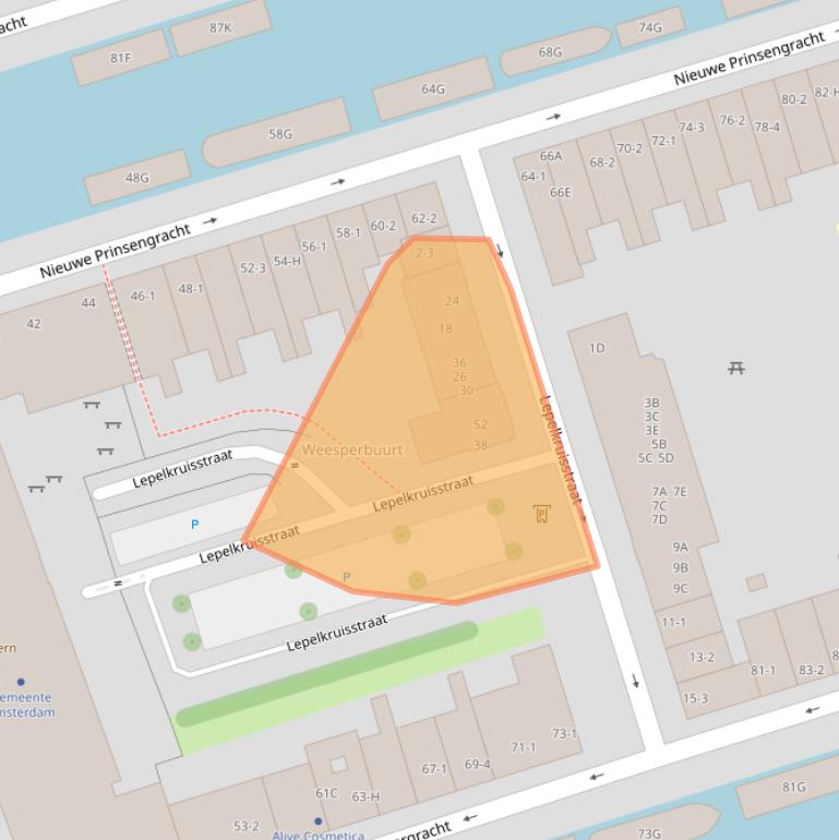 Kaart van postcodegebied 1018WH.