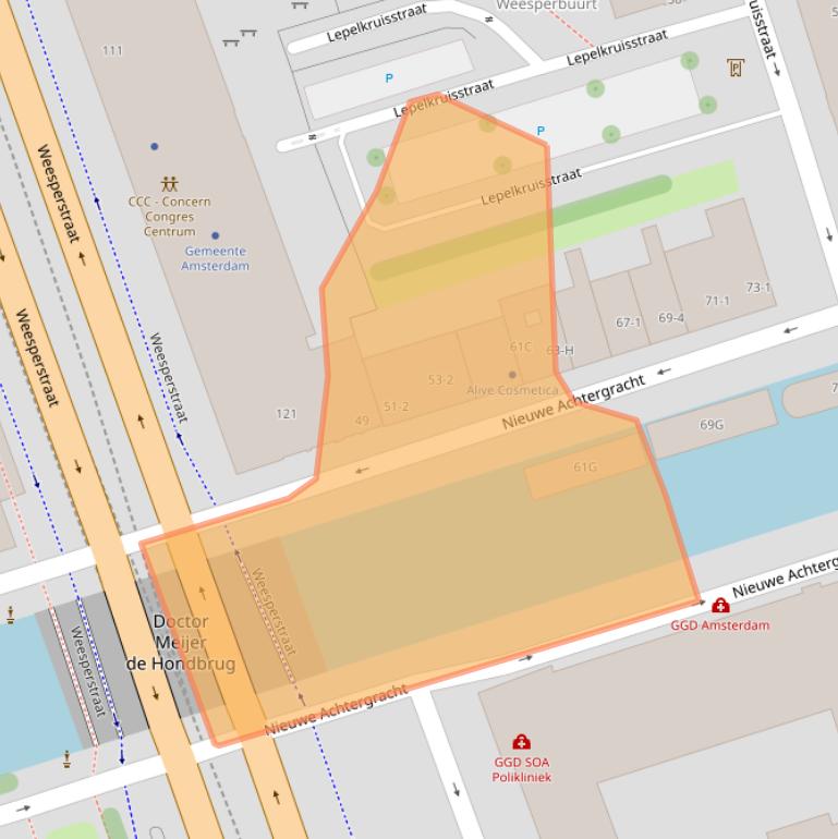 Kaart van postcodegebied 1018WK.