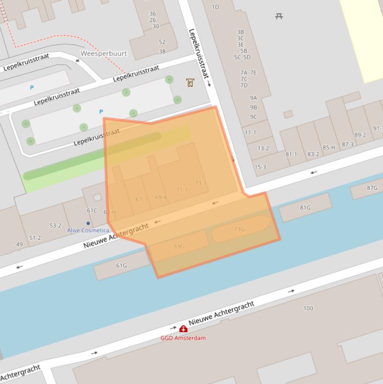 Kaart van postcodegebied 1018WL.