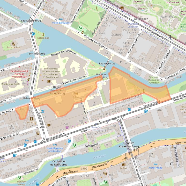 Kaart van postcodegebied 1018WV.