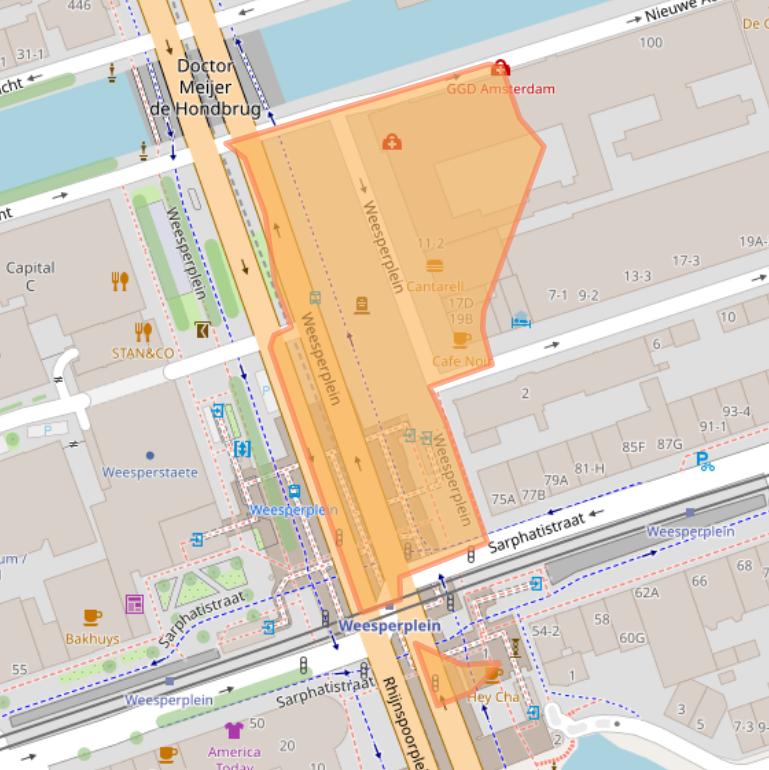 Kaart van postcodegebied 1018WZ.