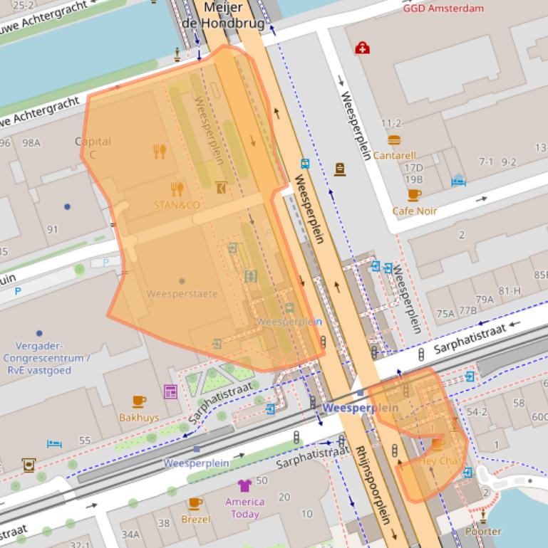 Kaart van postcodegebied 1018XA.