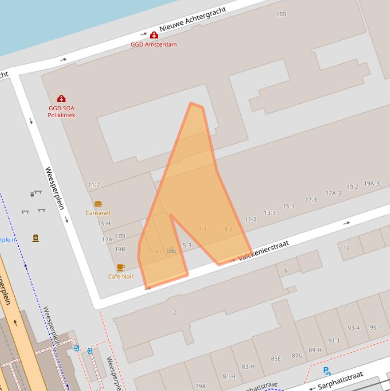 Kaart van postcodegebied 1018XB.