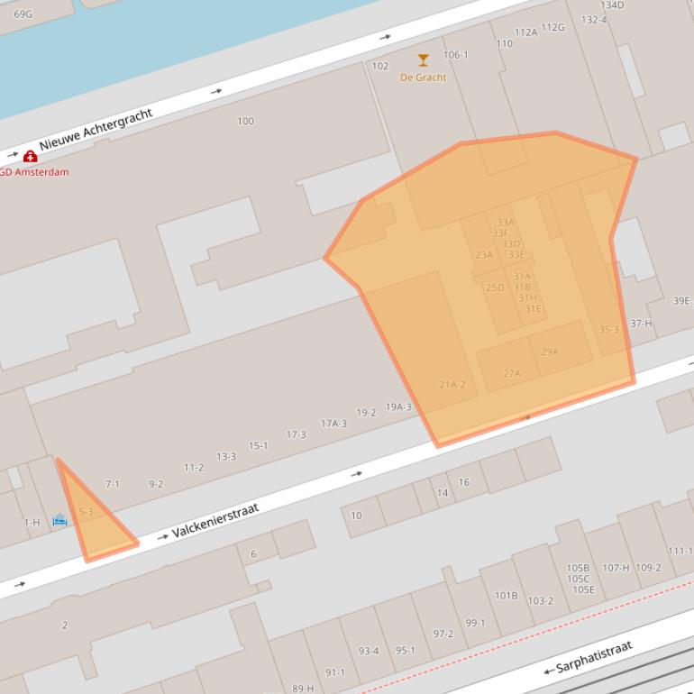 Kaart van postcodegebied 1018XD.