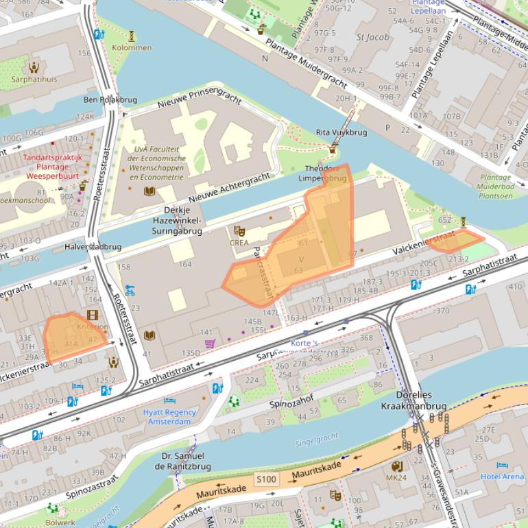 Kaart van postcodegebied 1018XE.