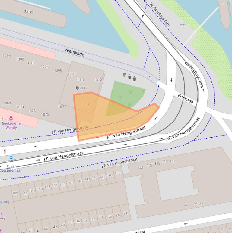 Kaart van postcodegebied 1019DN.