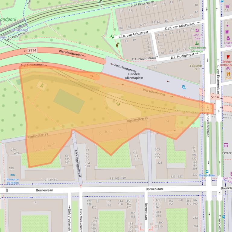 Kaart van postcodegebied 1019EW.
