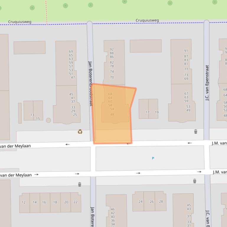 Kaart van postcodegebied 1019GJ.