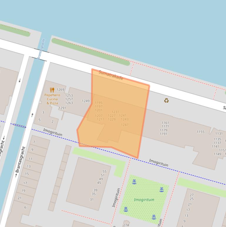 Kaart van postcodegebied 1019RJ.