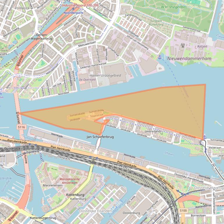 Kaart van postcodegebied 1019RT.