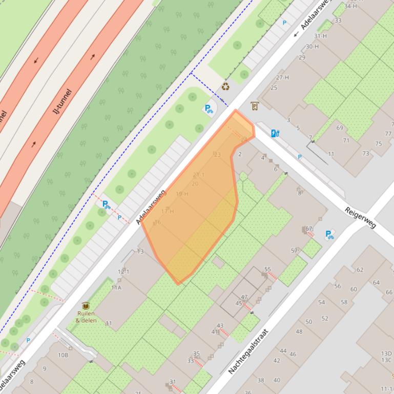 Kaart van postcodegebied 1021BN.