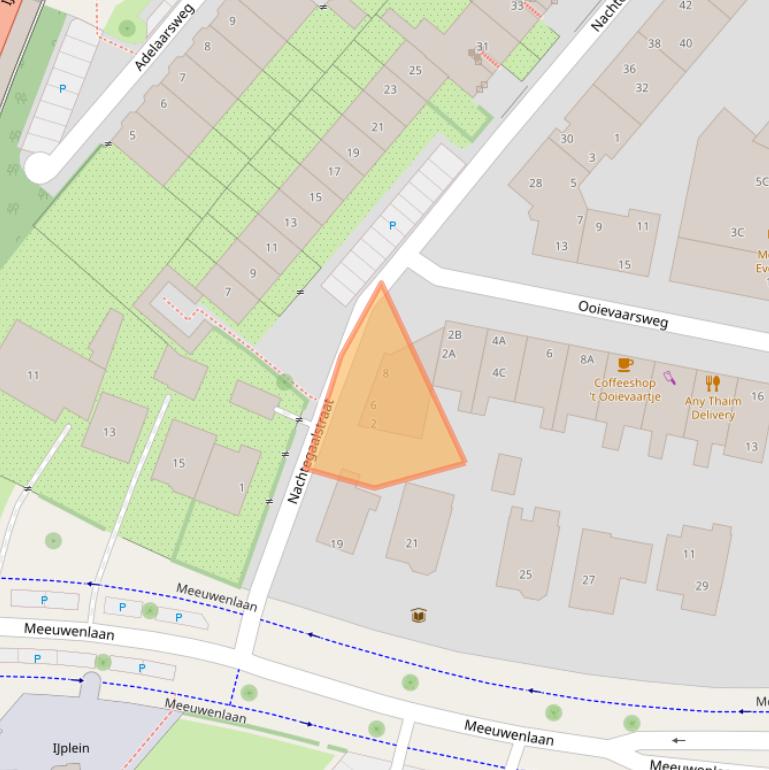 Kaart van postcodegebied 1021GA.