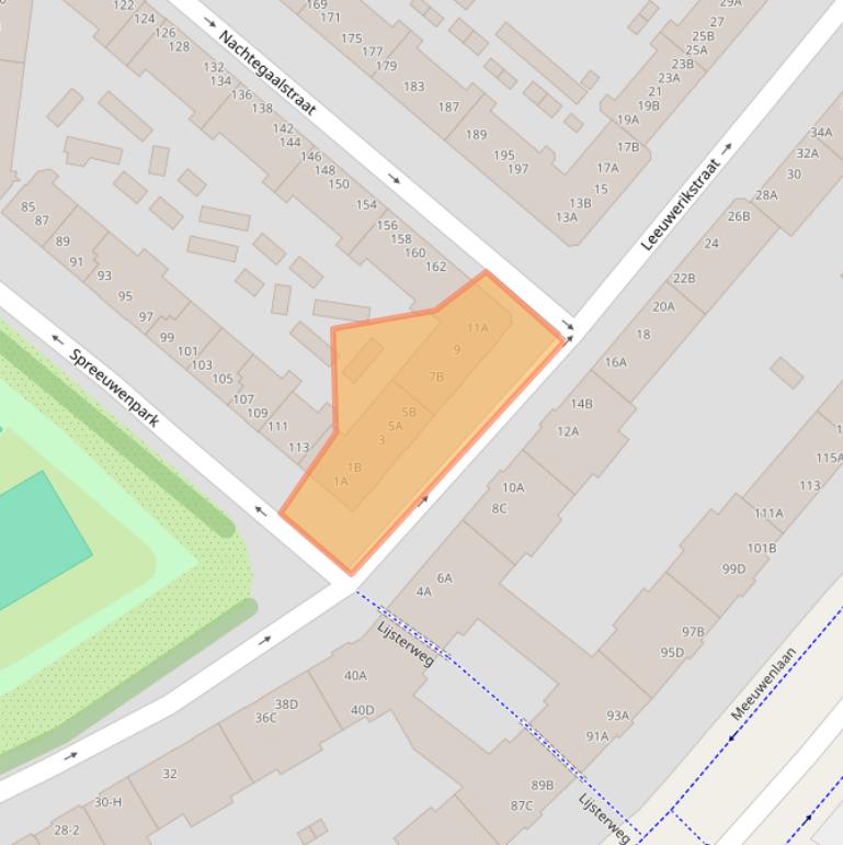 Kaart van postcodegebied 1021GG.