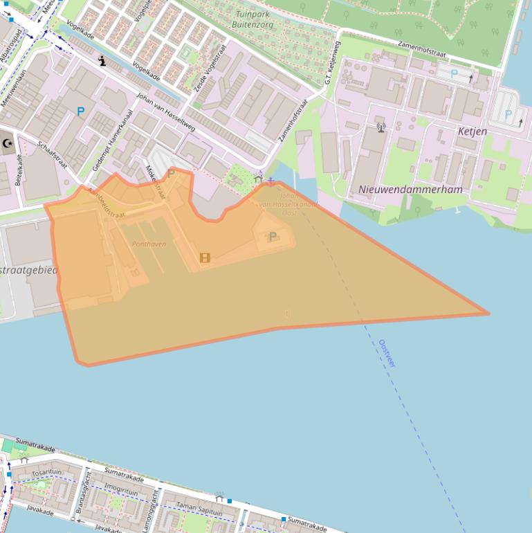 Kaart van postcodegebied 1021KB.