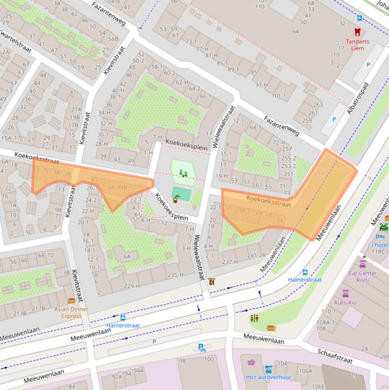 Kaart van postcodegebied 1021TZ.