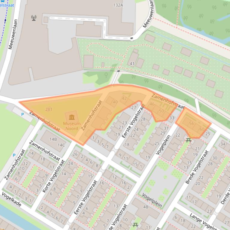 Kaart van postcodegebied 1022AD.