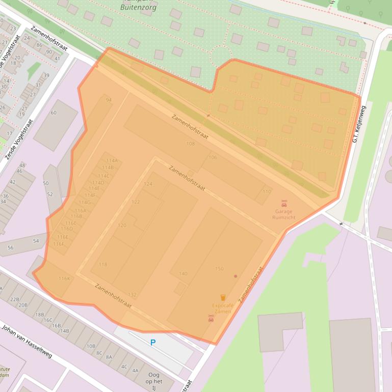 Kaart van postcodegebied 1022AG.