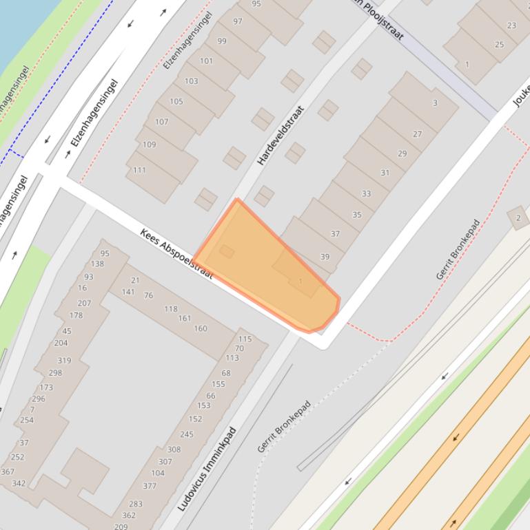 Kaart van postcodegebied 1022LG.