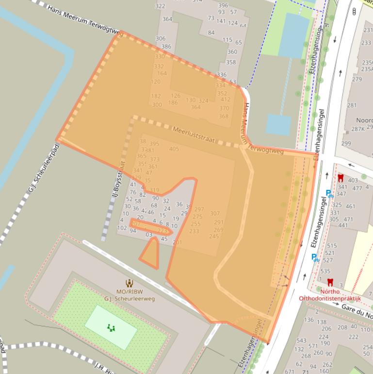 Kaart van postcodegebied 1022LM.