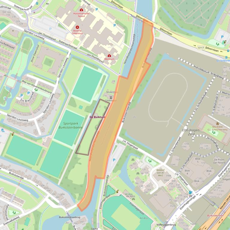 Kaart van postcodegebied 1022MA.