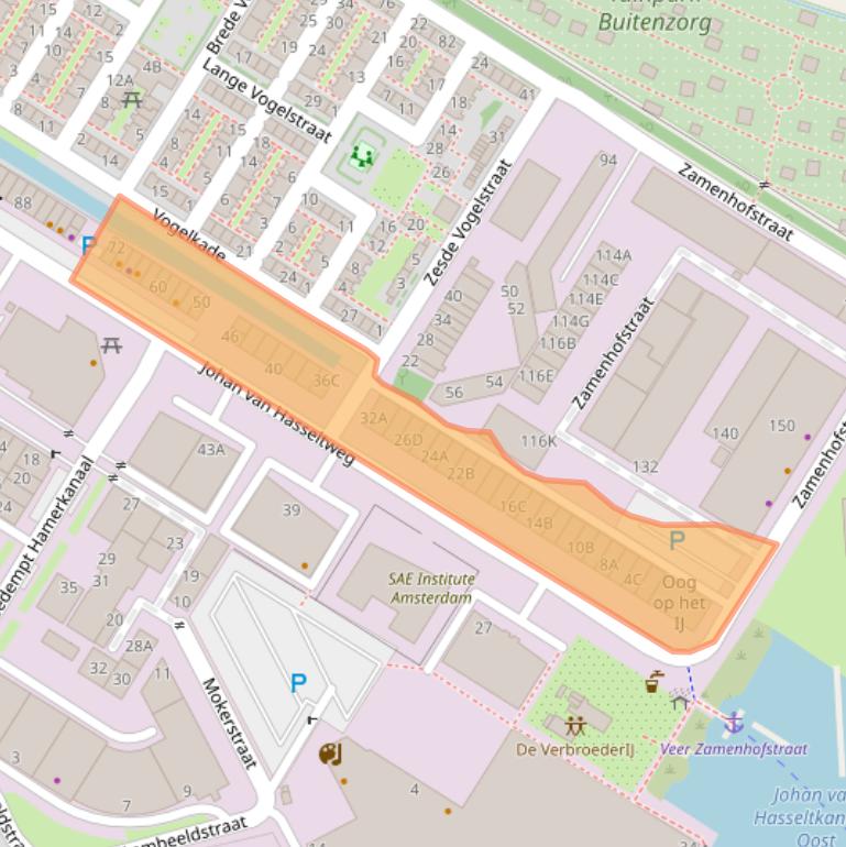 Kaart van postcodegebied 1022WV.