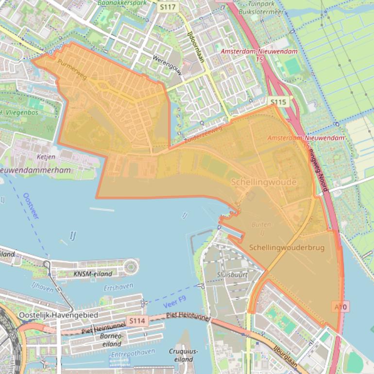 Kaart van postcodegebied 1023.