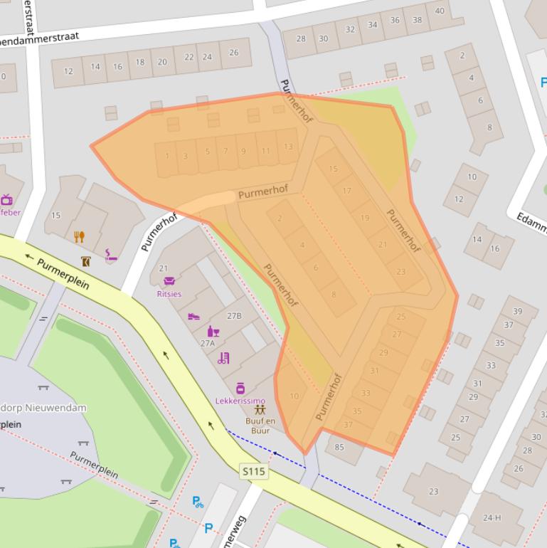 Kaart van postcodegebied 1023AW.