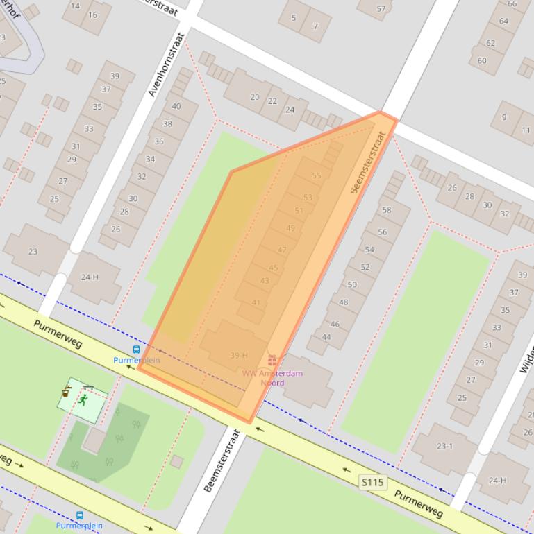Kaart van postcodegebied 1023TJ.