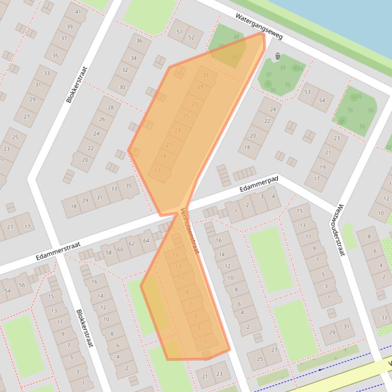 Kaart van postcodegebied 1023VE.