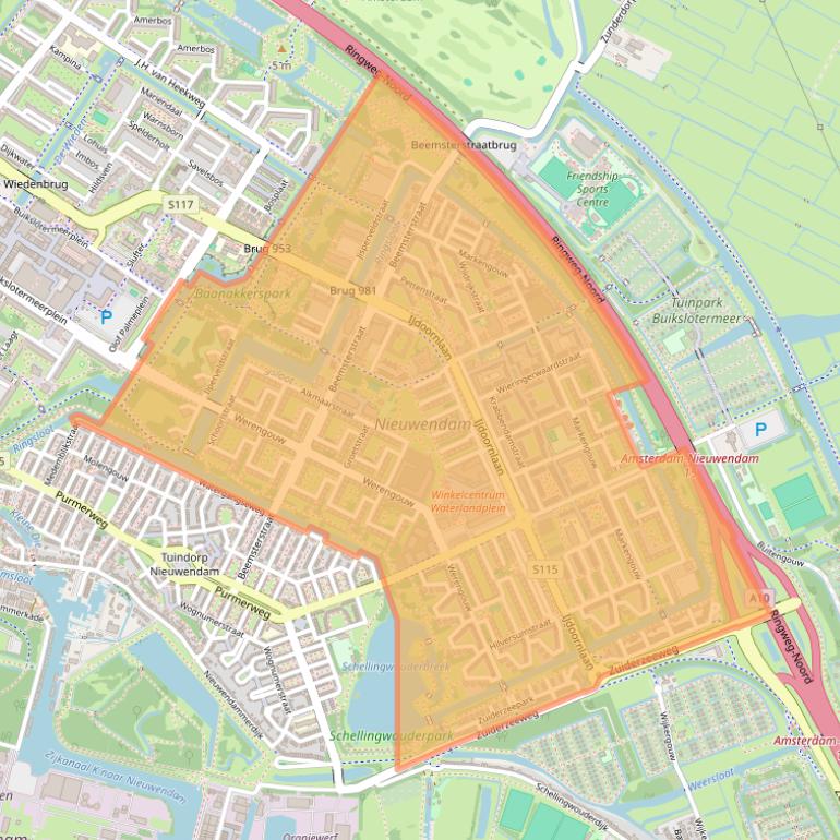 Kaartafbeelding, ingezoomd op postcodegebied 1024.