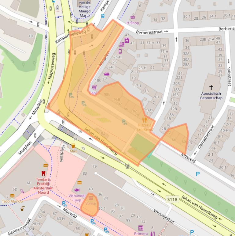 Kaart van postcodegebied 1032GG.