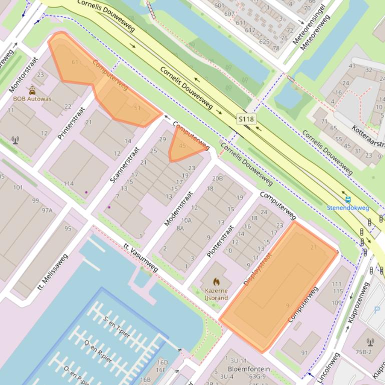 Kaart van postcodegebied 1033RH.